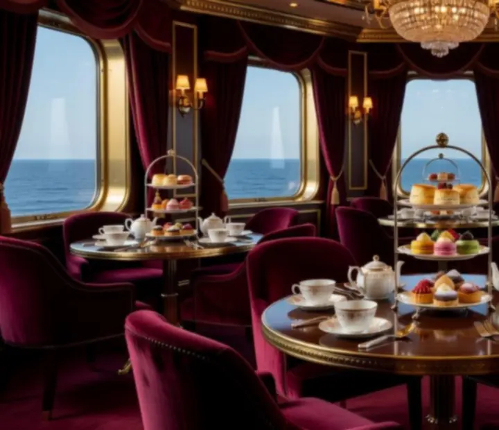Luxury art deco tearoom serving afternoon tea and pastries
