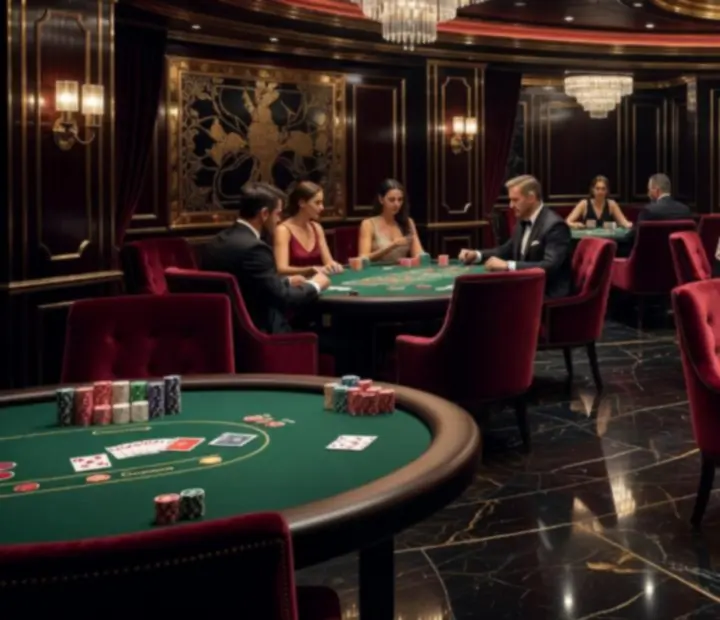 Luxury casino lounge onboard with roulette wheel and elegant seating