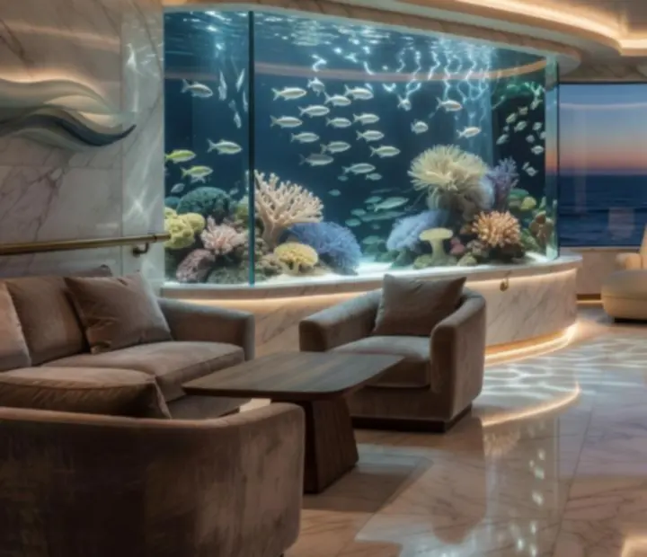 Calm cruise ship spa lounge with modern design and marine elements
